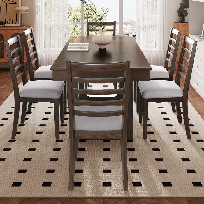 Extendable Dining Set, Farmhouse Extendable Table With Upholstered Chairs