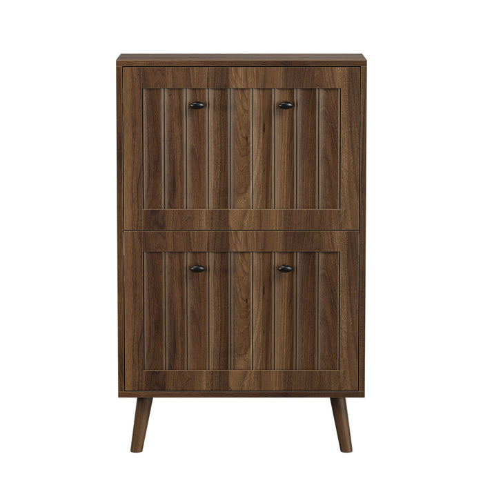 Shoe Cabinet, Upright Storage Unit - Walnut Home Essentials