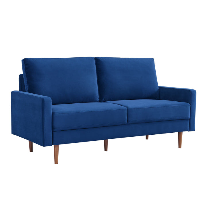 Velvet Sofa With Dark Brown Legs - Blue