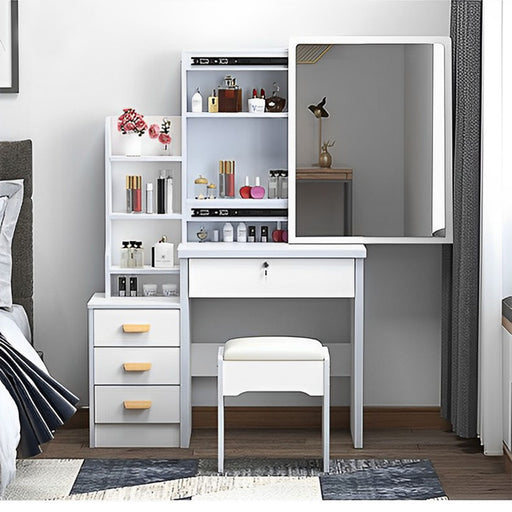 Vanity Desk With Mirror And Lights For Makeup And Chair Set With 3 Adjustable LED Lighting, 4 Drawers - White Home Essentials