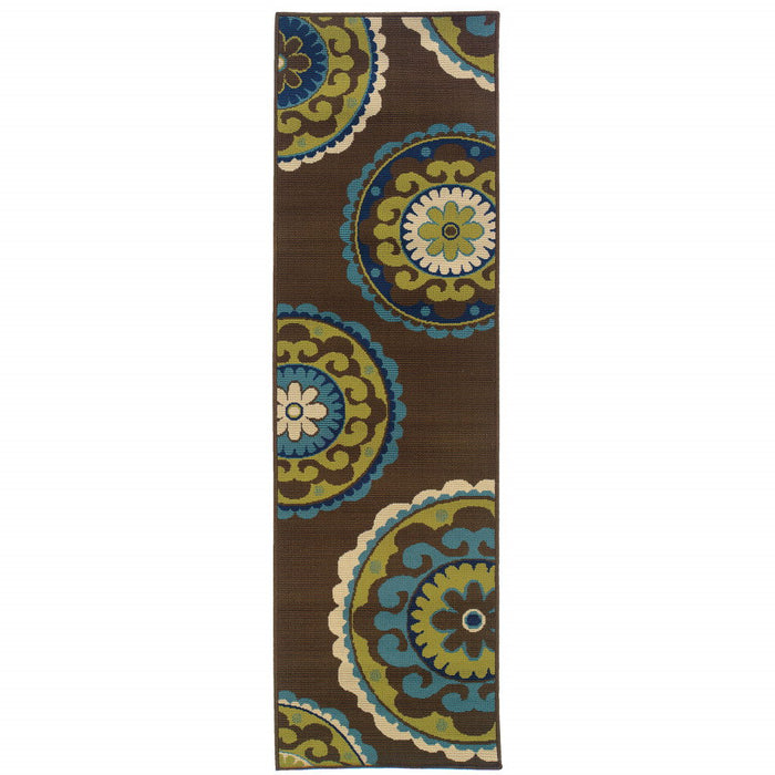 2' X 8' Oriental Stain Resistant Indoor / Outdoor Area Rug - Brown