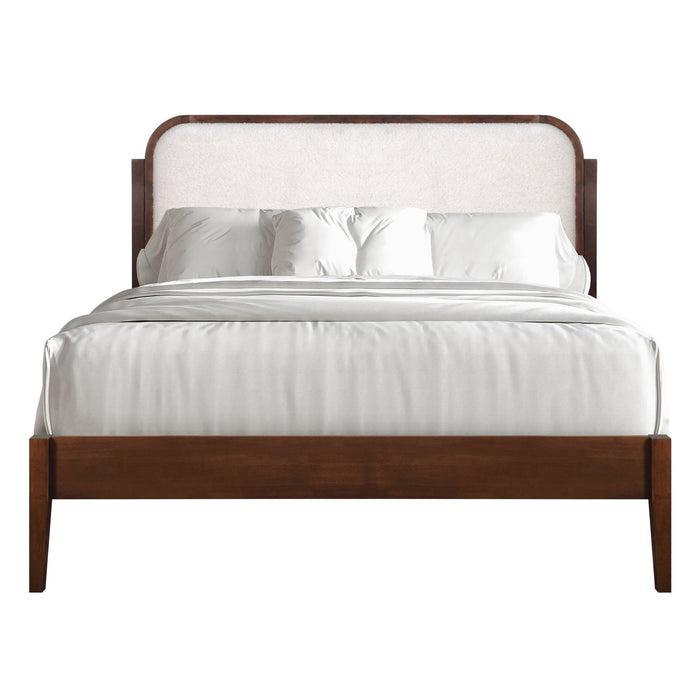 Hawthorne - 5/0 Queen Platform Bed With White Upholstered Headboard - Brown