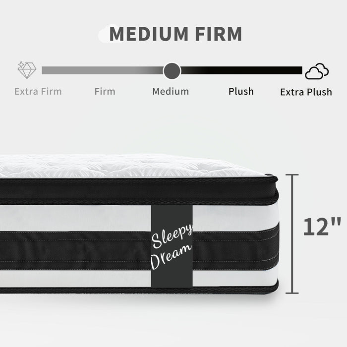 12" Breathable Hybrid Mattress, Memory Foam, Individual Pocket Springs