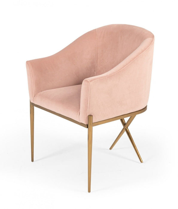 Velvet And Gold Solid Color Arm Chair 25" - Pink