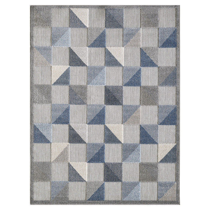 5' X 7' Geometric Stain Resistant Indoor & Outdoor Area Rug - Gray / Blue