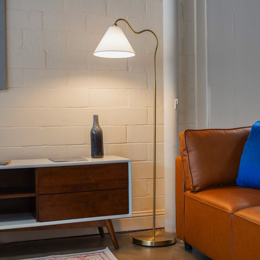Majestic - Ring Base Curved Floor Lamp With Triangle Drum Shade - Gold / White Ashcroft Furniture