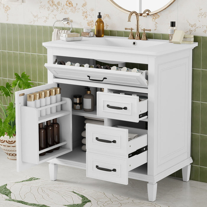 Bathroom Vanity With Sink Top, Flip Drawers, Adjustable Shelf Hearth and Haven