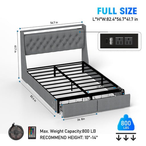 Floating Bed Frame With Rgb LED Light, 2 Storage Drawers & Headboard Shelf Home Essentials