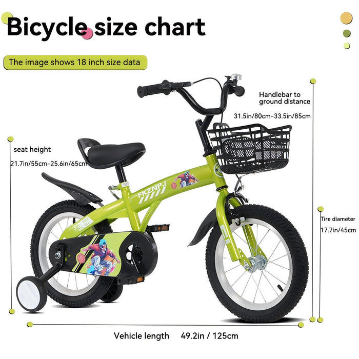 Fkznpj - 18" Sporty Kids Bike With Training Wheels And Stand Adjustable Saddle Suitable For Boys And Girls Aged 5 - 10 Years Tall Height 39 - 49" Available In A Variety Of Colors Daily Nest
