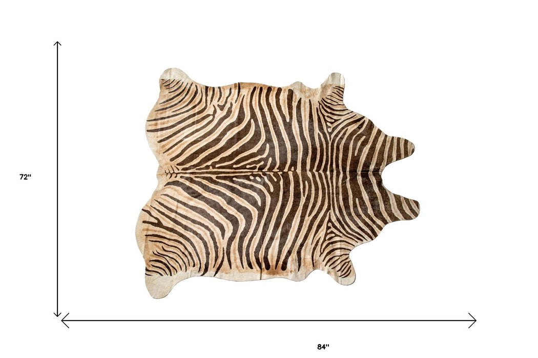 6' x 7' Cowhide Handmade Area Rug - Zebra Chocolate And Natural