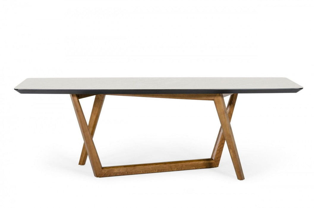 Rectangular Stone Wood Dining Table - White / Walnut