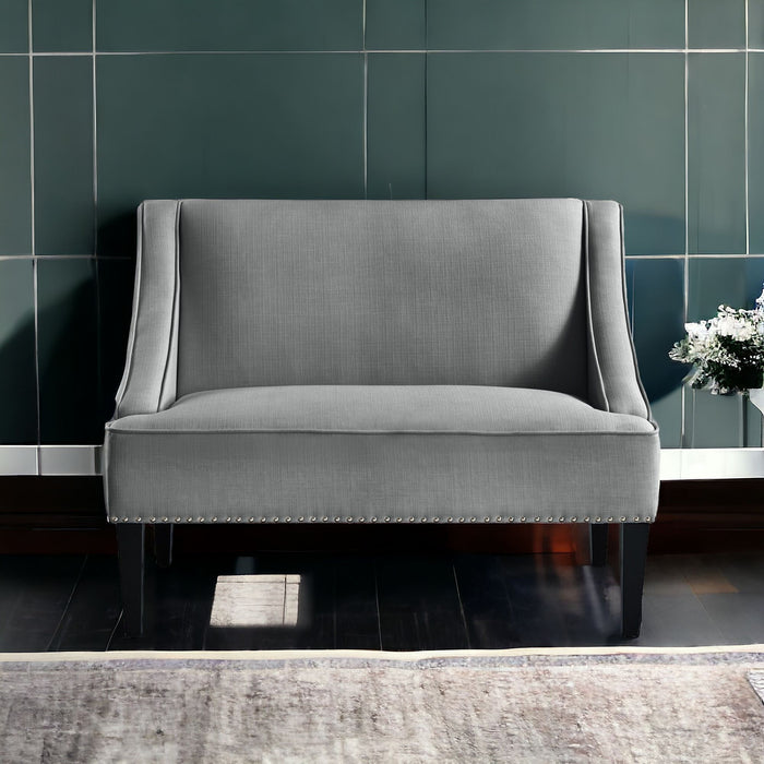 Upholstered Linen Bench - Light Gray / Black