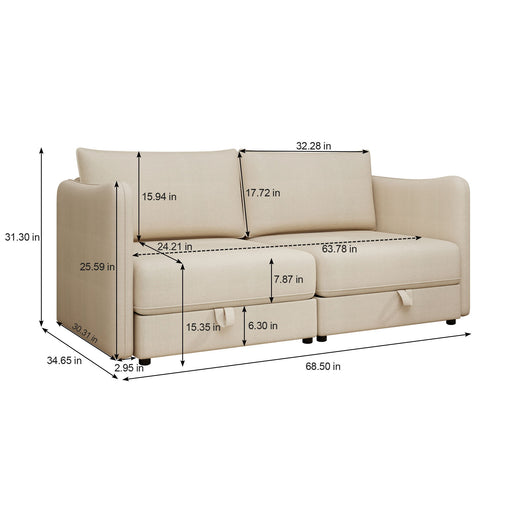 Modular Sectional Sofa With Storage, Convertible 2 Seater Sleeper Sofa - Beige Home Essentials