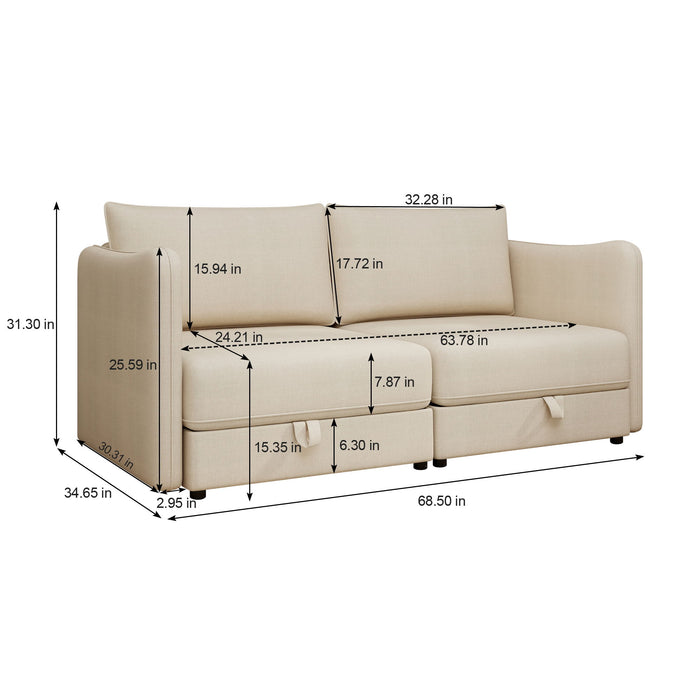 Modular Sectional Sofa With Storage, Convertible 2 Seater Sleeper Sofa - Beige Home Essentials