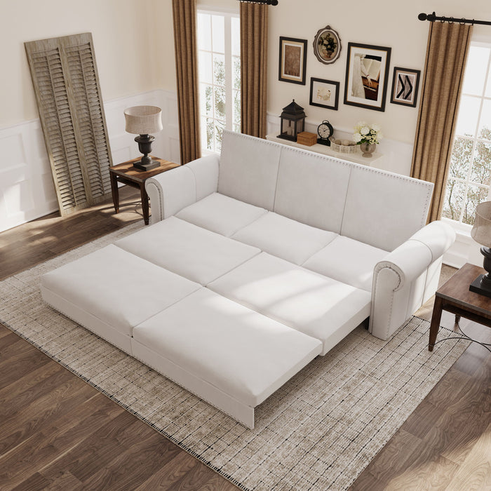 Pull Out Sofa Bed 3 In 1 Convertible Sleeper Sofa With Nailhead Trim & Rolled Arm, Multi Functional Home Essentials