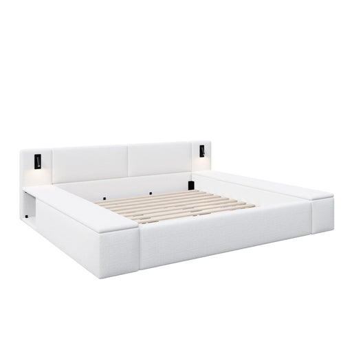 Upholstered Platform Bed Frame With Hidden Storage, Built-In Nightstands & LED Reading Lights Artistry At Home
