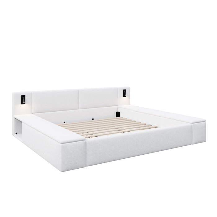 Upholstered Platform Bed Frame With Hidden Storage, Built-In Nightstands & LED Reading Lights Artistry At Home
