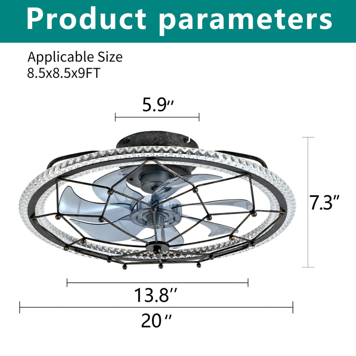 Caged Ceiling Fan With Remote Control Lights, 6 Speeds, 3 Color Temperature LED - Antique Black Daily Nest