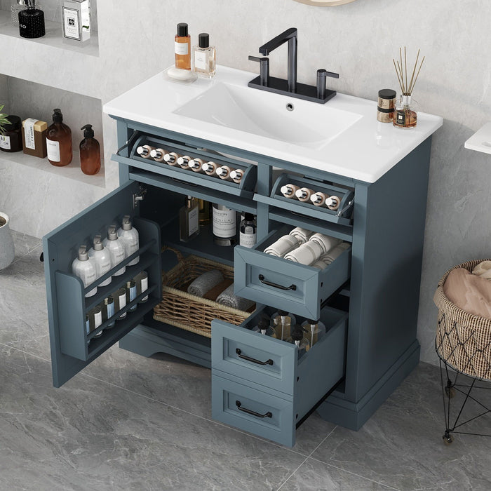 36" Bathroom Vanity With Sink, 2 Tip-Out Drawers, Soft Close Hinges Noble House