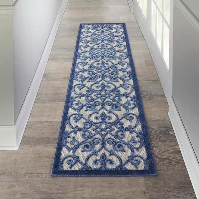 2' X 8' Floral Indoor & Outdoor Area Rug - Blue / Gray