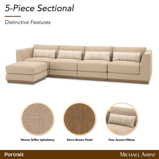 Portrait - 5-Piece Sectional - Toffee / Sienna Brown Michael Amini