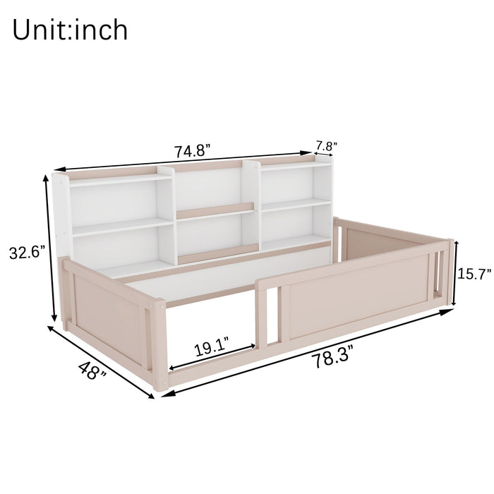 Platform Floor Bed With Guardrail Fence And Side Storage Shelves Home Essentials