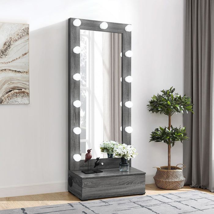 Lorena - Tall Mirror With Drawer And Speakers LED Lighting - Gray Global Furniture USA
