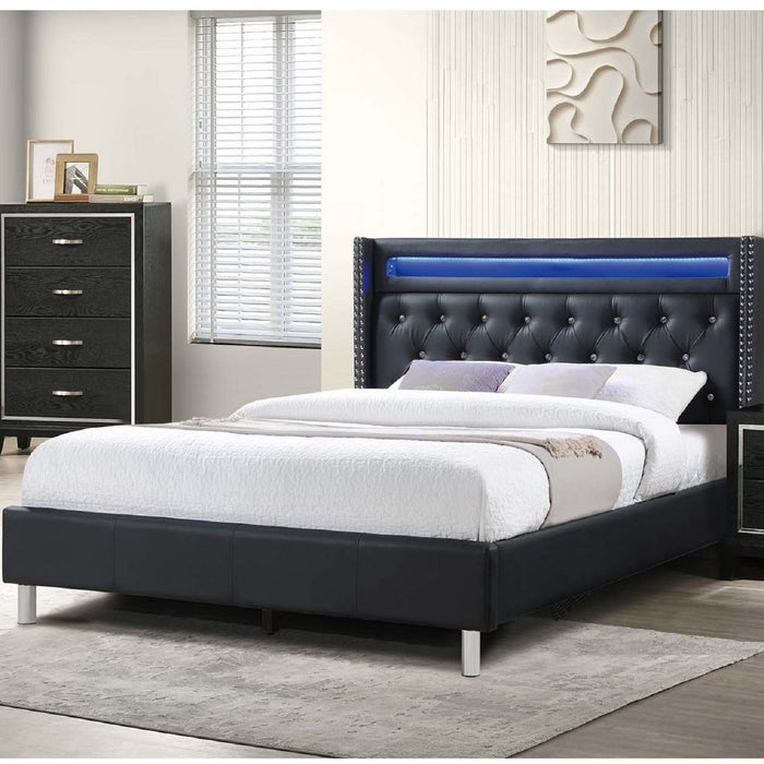 Modern Bed With LED Lights, Charging Port, Tufted Headboard Home Essentials