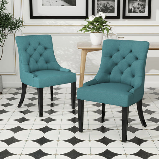 Dining Chair (Set of 2) With Upholstered Diamond Tufting And Espresso Birch Legs - Teal Noble House