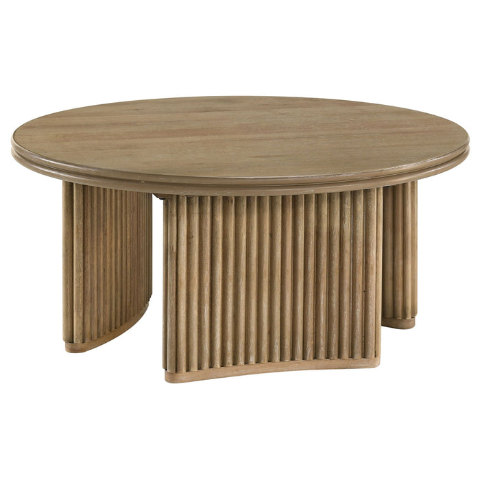 Dreydon - Round Coffee Table With Curved Pedestal Base - Light Brown Furniture Max