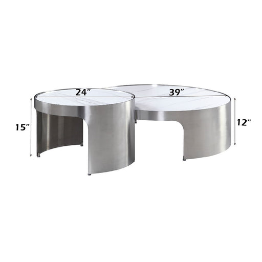 Abilene - Nesting Coffee Table Set - Marble Top & Brush Silver ACME