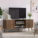 55" TV Cabinet With Vertical Groove Doors, Adjustable Shelves - Walnut Home Essentials