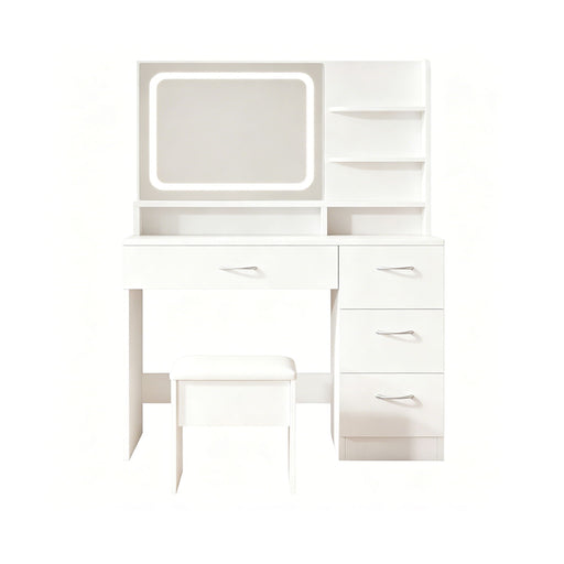 Vanity With LED Mirror And Storage Drawers For Bedrooms - Cream White Home Essentials