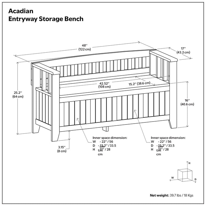 Acadian - Entryway Storage Bench, Handcrafted Simpli-Home