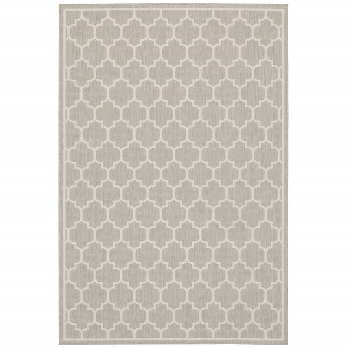 8' X 10' Geometric Stain Resistant Indoor / Outdoor Area Rug - Gray / Ivory