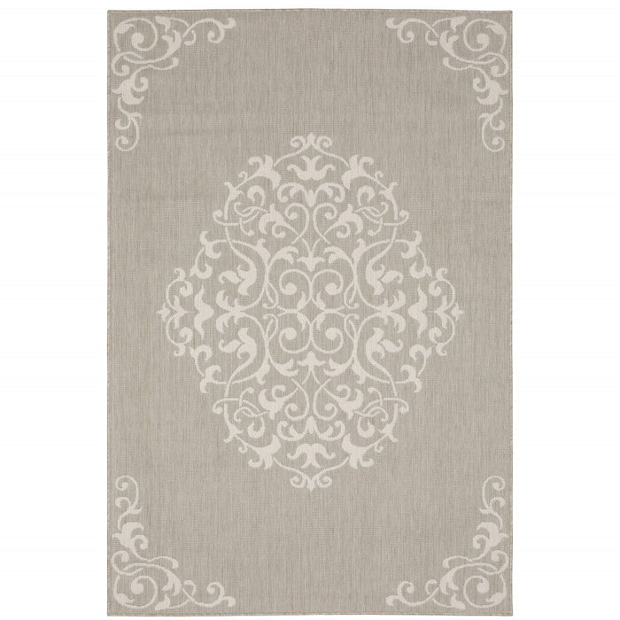 8' X 10' Oriental Stain Resistant Indoor / Outdoor Area Rug - Gray / Ivory