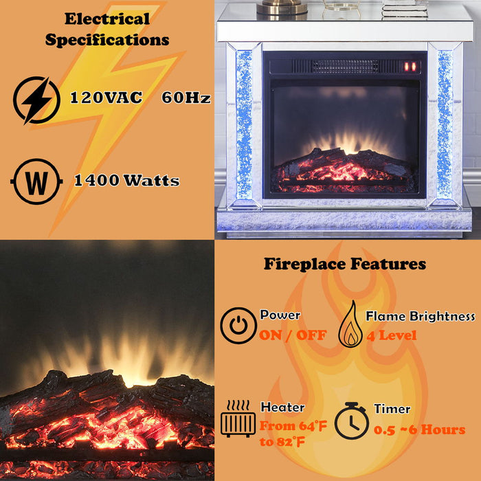 Noralie - Fireplace - Mirrored & Faux Diamonds ACME