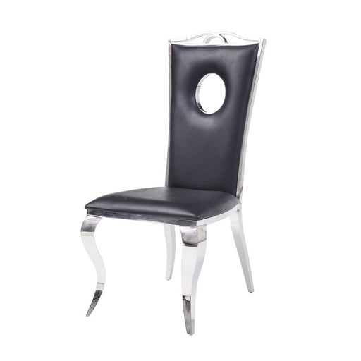 Cyrene - Side Chair (Set of 2) - Black Synthetic Leather & Stainless Steel ACME