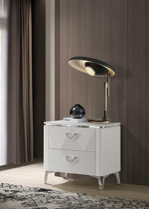 Cassia - 2-Drawer Nightstand Bedside Table - White High Gloss