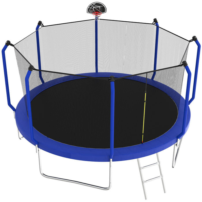 14 Feet Trampoline With Basketball Hoop, Astm Approved Reinforced Type Outdoor Trampoline With Enclosure Net