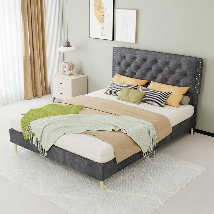 Upholstered Bed With Tufted Headboard Home Essentials