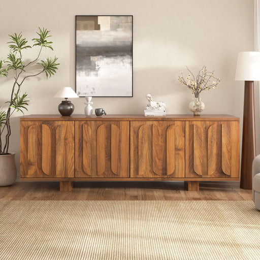 Farmhouse TV Stand, Storage Media Console With Adjustable Shelves & 3 Cable Holes Hearth and Haven