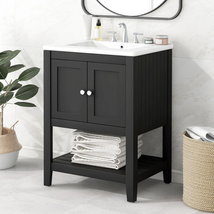 Modern Bathroom Vanity With Sink And Open Shelf Hearth and Haven