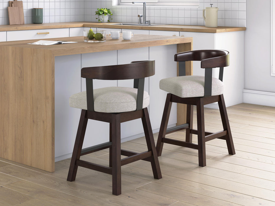 Haddigan - Upholstered Swivel Barstool (Set of 2) - Dark Brown Signature Design by Ashley®