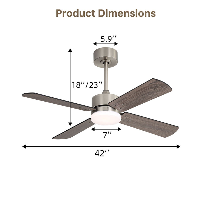 42" Ceiling Fan With Light And Memory Function, DC Reversible Motor, 4 Blades Daily Nest