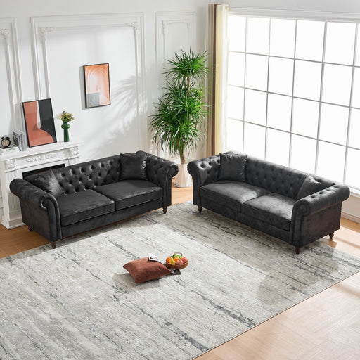 Chesterfield 3 And 3 Seater Sofa Set High Tech Fabric Roll Armrest Upholstered Couch Home Essentials