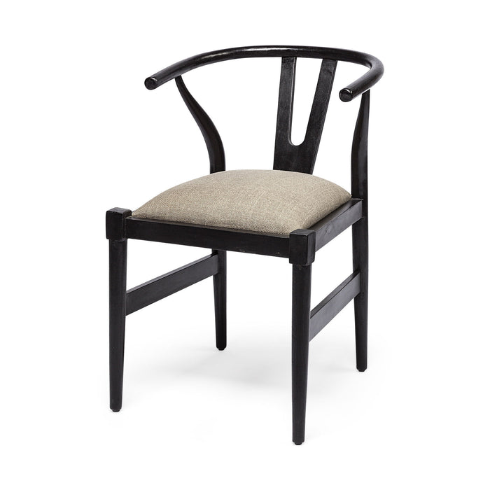 Linen Seat With Wooden Base Dining Chair - Black