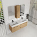 Floating Double Sink Bathroom Vanity Set With Tall Linen Cabinet, Drawers And Doors, Extra Large Storage, Integrated Sink, Soft Close Hardware - Glossy White / Light Oak Home Essentials