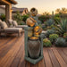 4 Tier Outdoor Water Fountain With Warm LED Lights For Patio - Brown / Tan Daily Nest