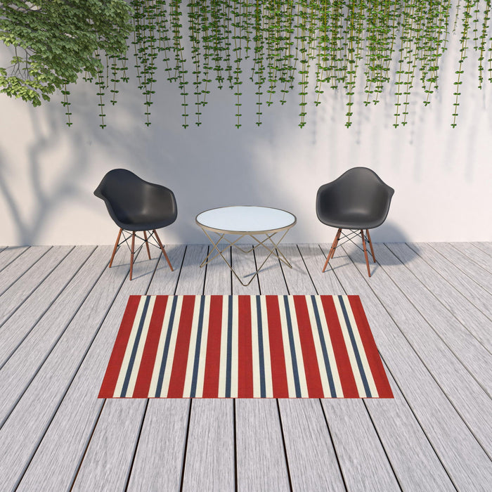 5' X 8' Geometric Stain Resistant Outdoor / Indoor Area Rug - Red / Ivory